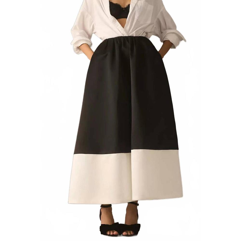 NEW MARE colorblock a-line maxi skirt in black/ white